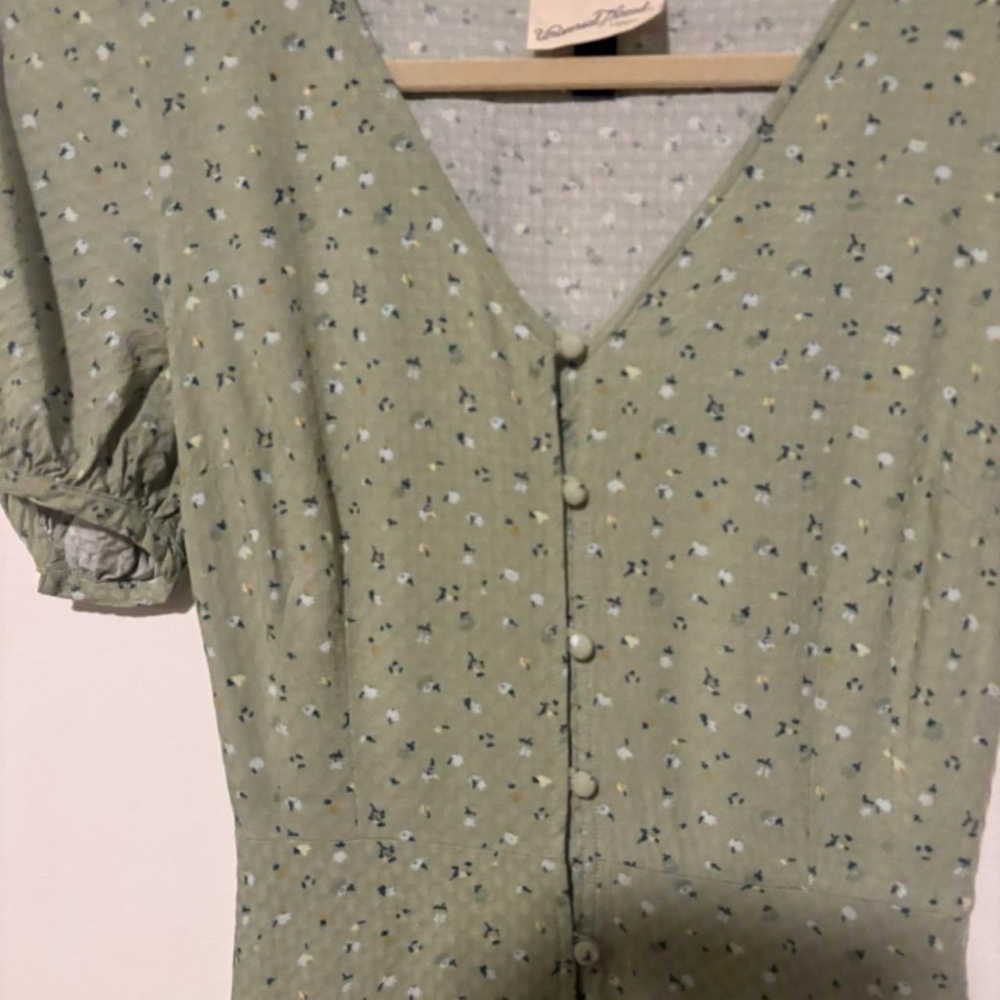 Granola girl green floral button up dress that ties at waist women’s xs - Picture 4 of 6
